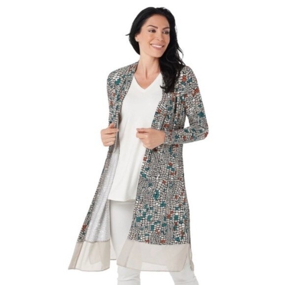 LOGO by Lori Goldstein Mosaic Leticia Duster Cardigan‎ MP - Picture 1 of 10